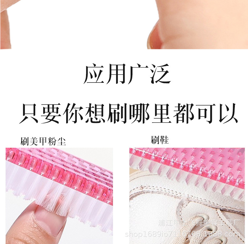 跨境现货彩色粉尘刷手柄美甲工具透明多功能羊角大号指甲清洁刷子详情6