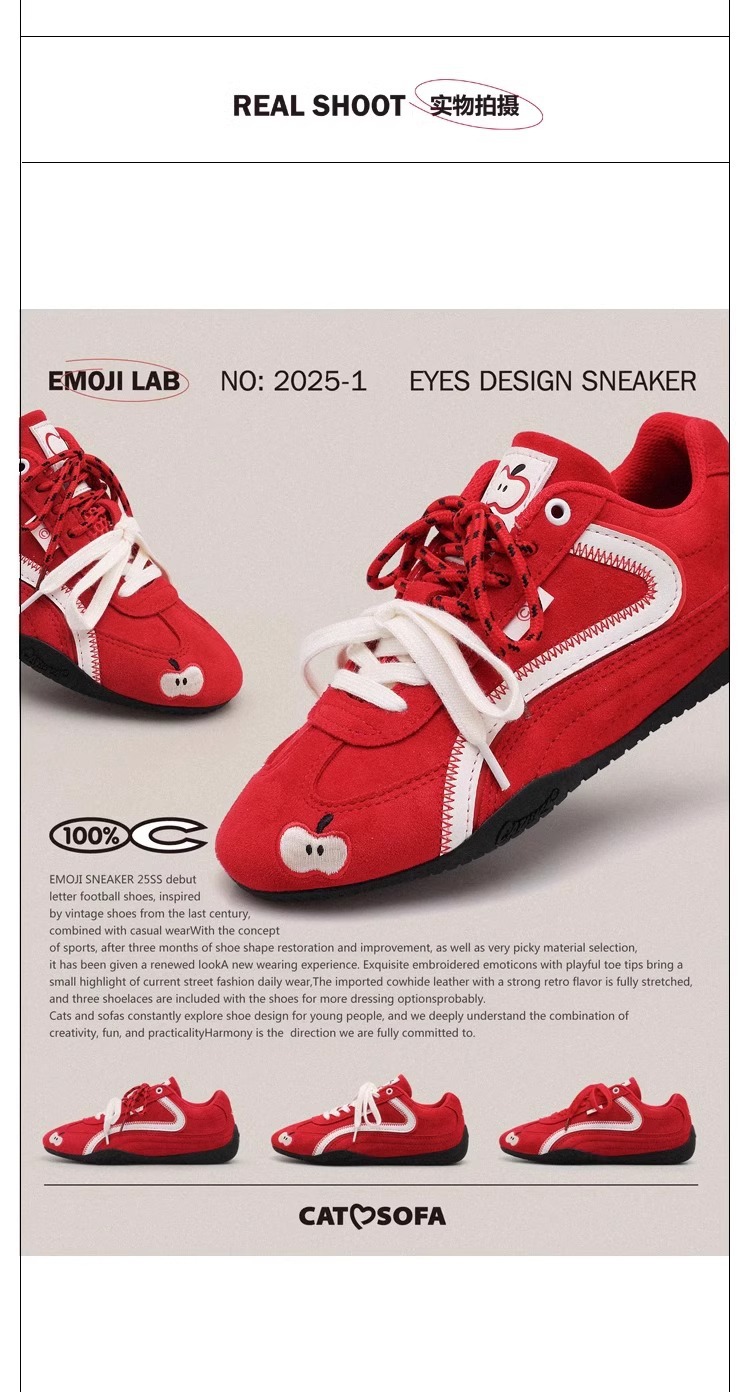 新款厚底增高红色苹果系带德训鞋复古时尚百搭阿甘运动休闲鞋女详情3