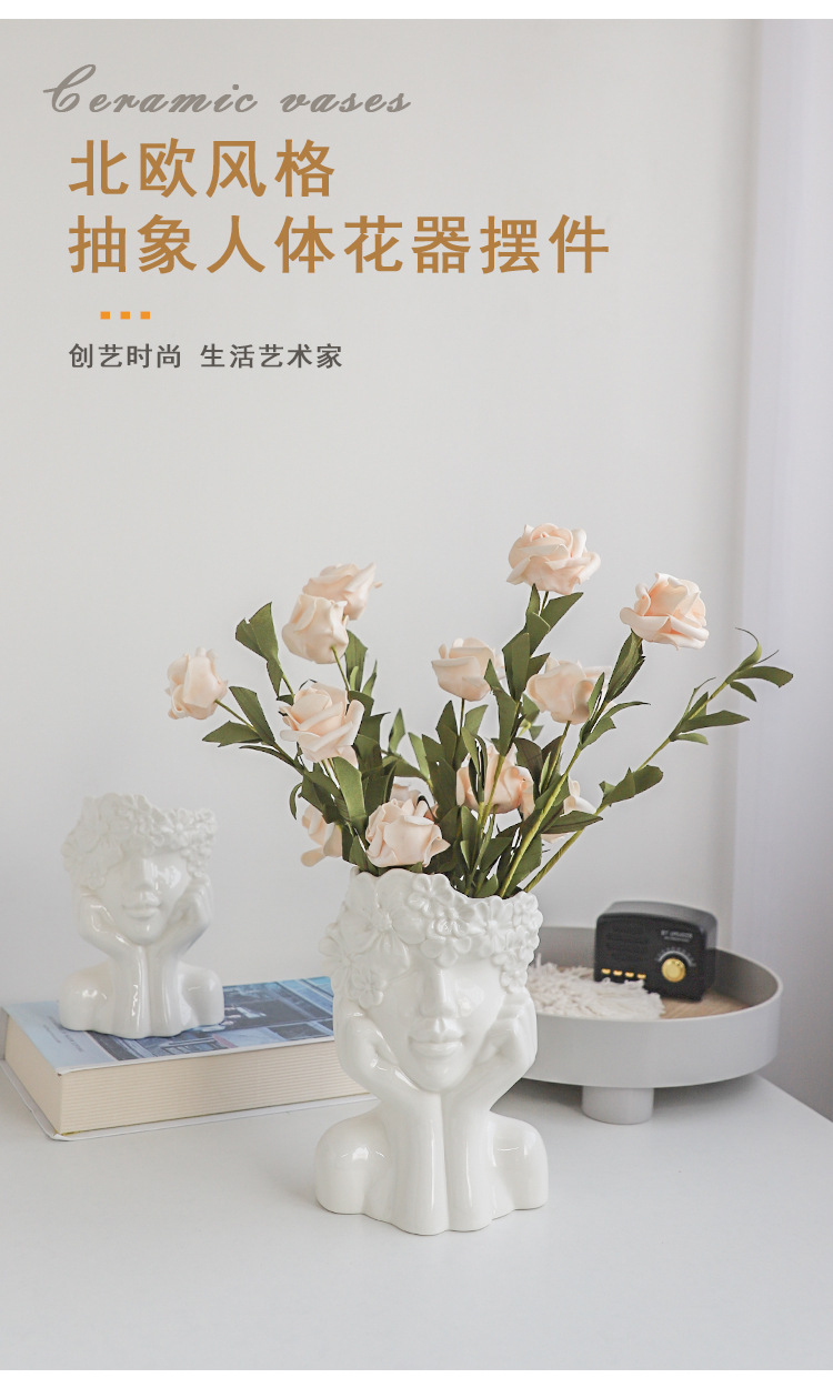 2026 Nordic Creative Home Desktop flower arrangements, figure statues, ornaments, human body ceramic vases, artistic flower vases, cross-border wholesale pic 3