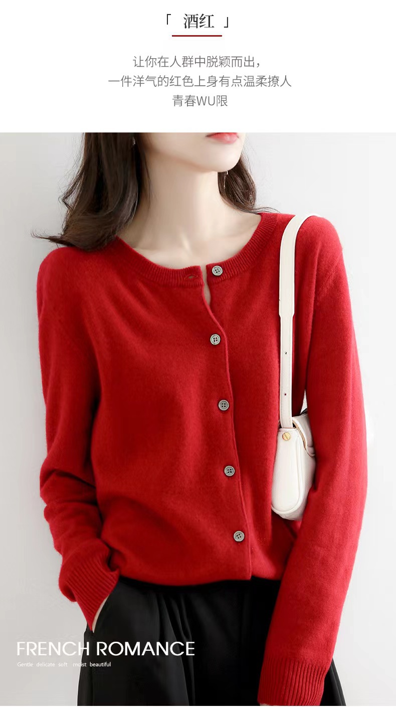 New autumn and winter round-neck knitted cardigan for women, loose and large-sized sweater, versatile coat, solid color base wool sweater coat pic 30