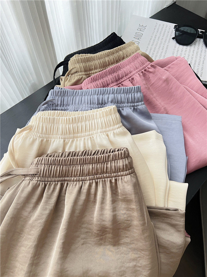 高腰松紧纵享丝滑珠光仿醋酸阔腿质感冰丝抽绳凉凉裤宽松阔腿裤女详情5