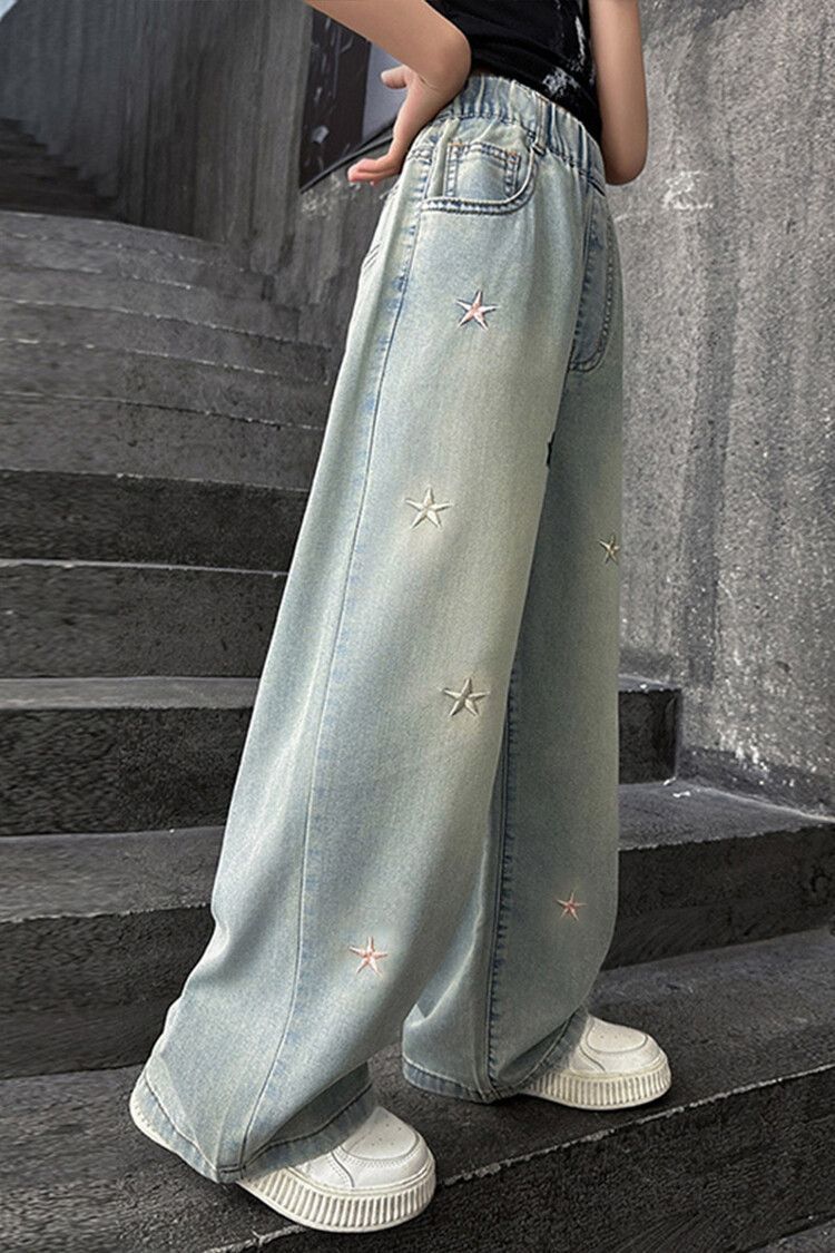 女童牛仔裤子春秋新款网红中大童宽松女孩单裤春秋夏季直筒阔腿裤详情8