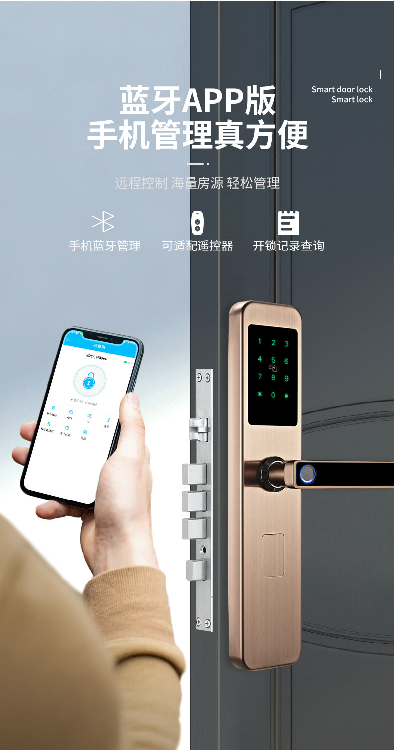 Tongtong Lock Silver and black dual-color smart door lock with facial and fingerprint recognition and blue backlit keyboard pic 13