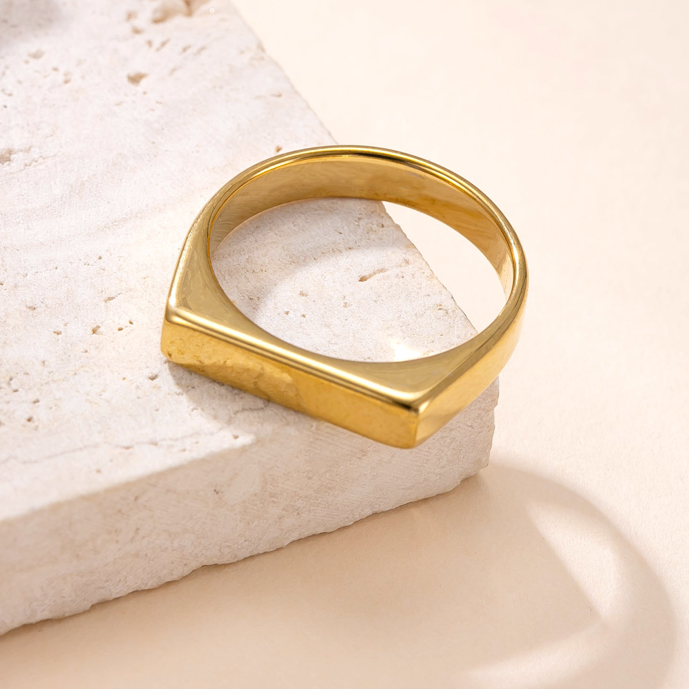 欧美新款不锈钢戒指女 冷淡风切割长方形戒指刻字logo钛钢饰品详情5