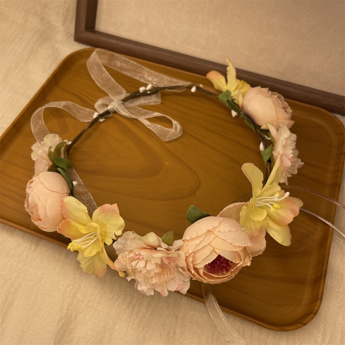 Realistic garland headwear, fabric rose flower bride garland, forest-themed super fairy vacation photography, hair accessory pic 31