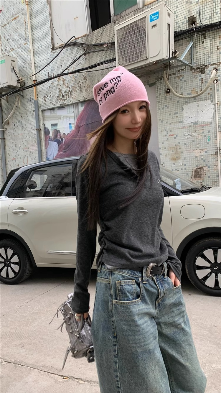 女士T恤假两件长袖T恤秋冬内搭修身显瘦打底上衣美式复古打底衫详情4