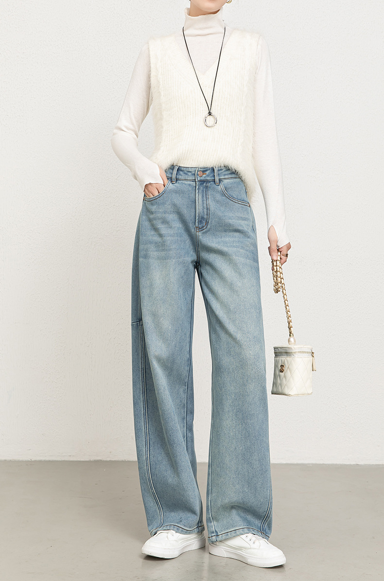 如果2025年冬季新款植绒加厚牛仔弯刀裤女高腰宽松香蕉长裤8166H详情3