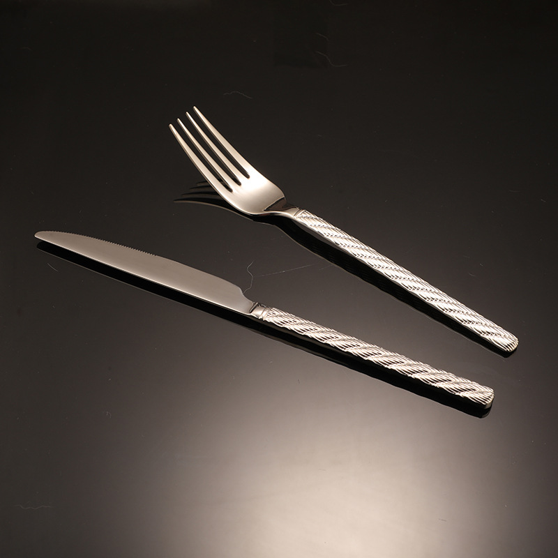 304不锈钢餐具甜品叉牛排西餐套装刀叉高级感麻花餐叉麻绳刀叉勺详情11