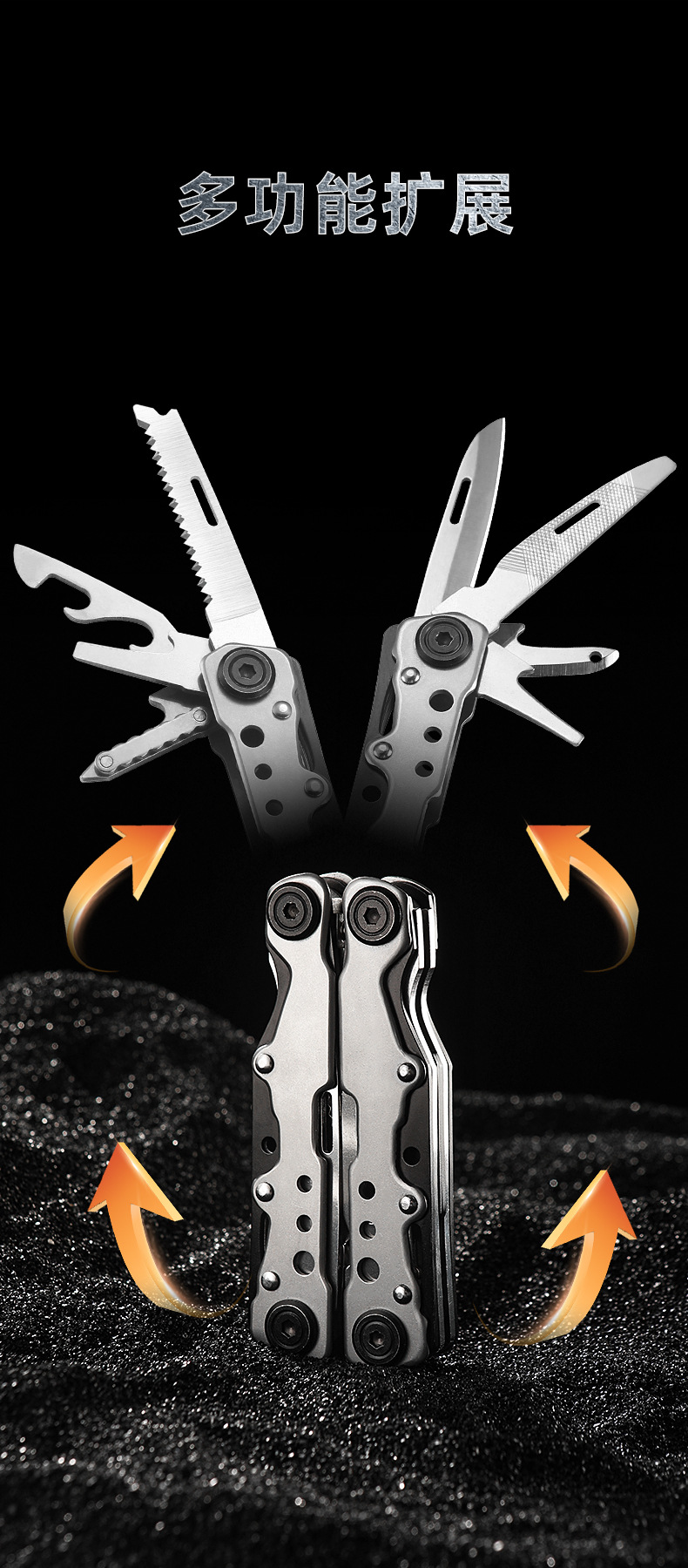 Outdoor travel essential stainless steel folding pliers, multi-functional combination tool, mini camping knife pliers, medium and large-sized camping pliers, compact and portable, other types of pliers pic 17