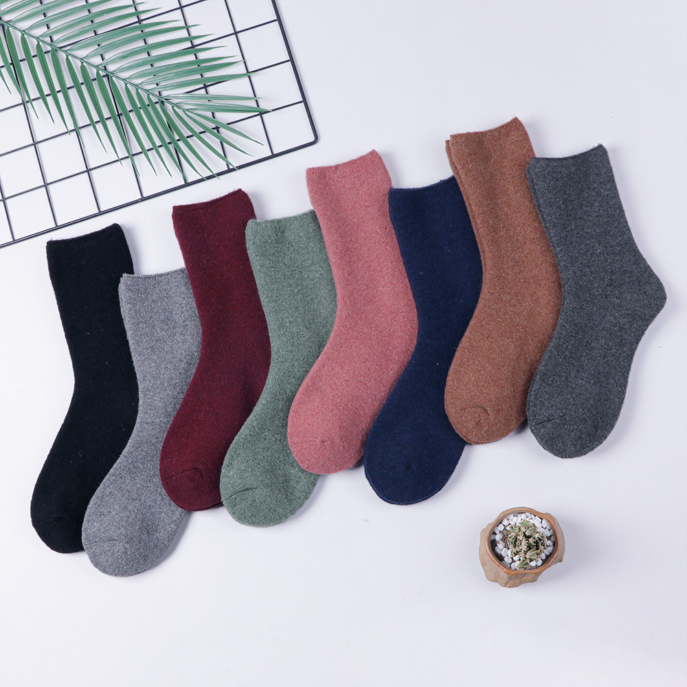 羊毛袜子跨境秋冬女袜保暖纯色毛圈袜松罗口女士中筒袜抗菌防臭详情3