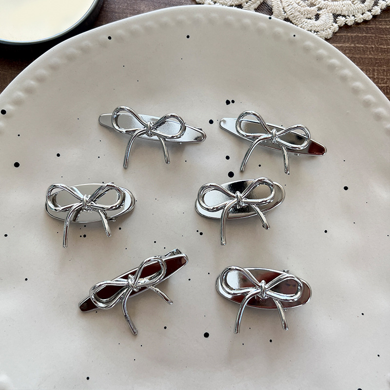 High-end metallic cold style bow duckbill clip, Japanese simple metal edge clip, sweet and versatile hair clip for girls pic 6