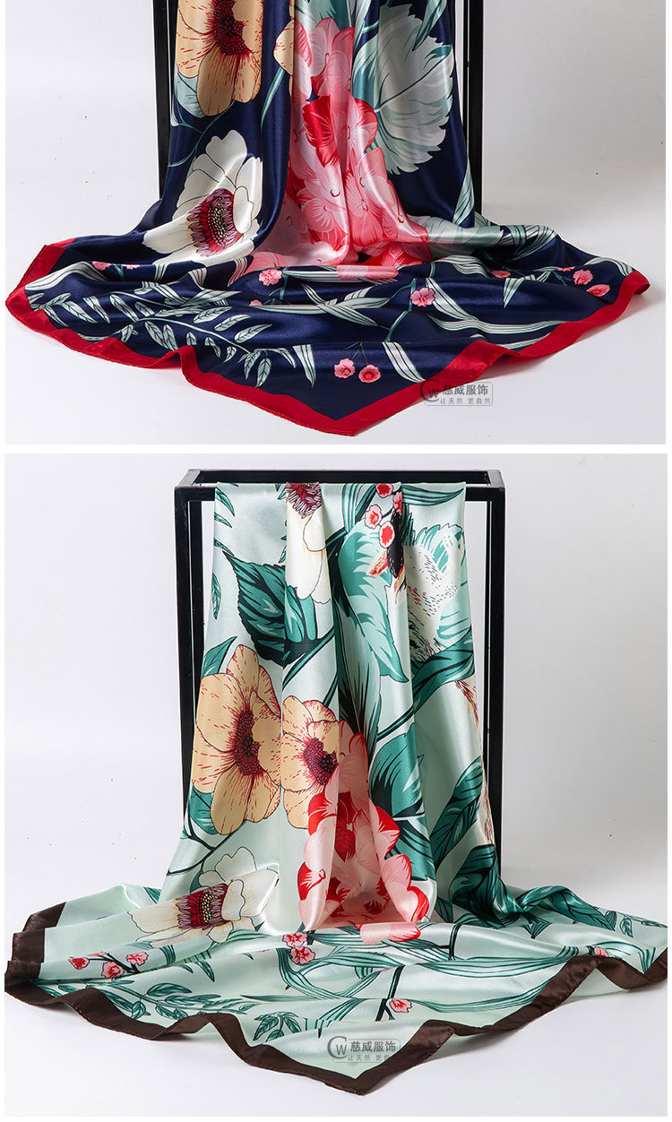 Chinese trend direct sales for overseas gift-giving, Chinese-style 90*90cm large square scarf, faux silk scarf, shawl, spring and autumn new style pic 20