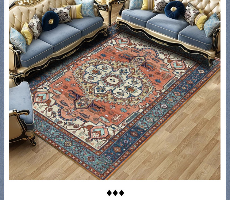 The living room, bedroom and bed are covered with large areas of Bohemian retro ethnic style carpets. The coffee table, sofa and floor MATS are all covered with carpets pic 17