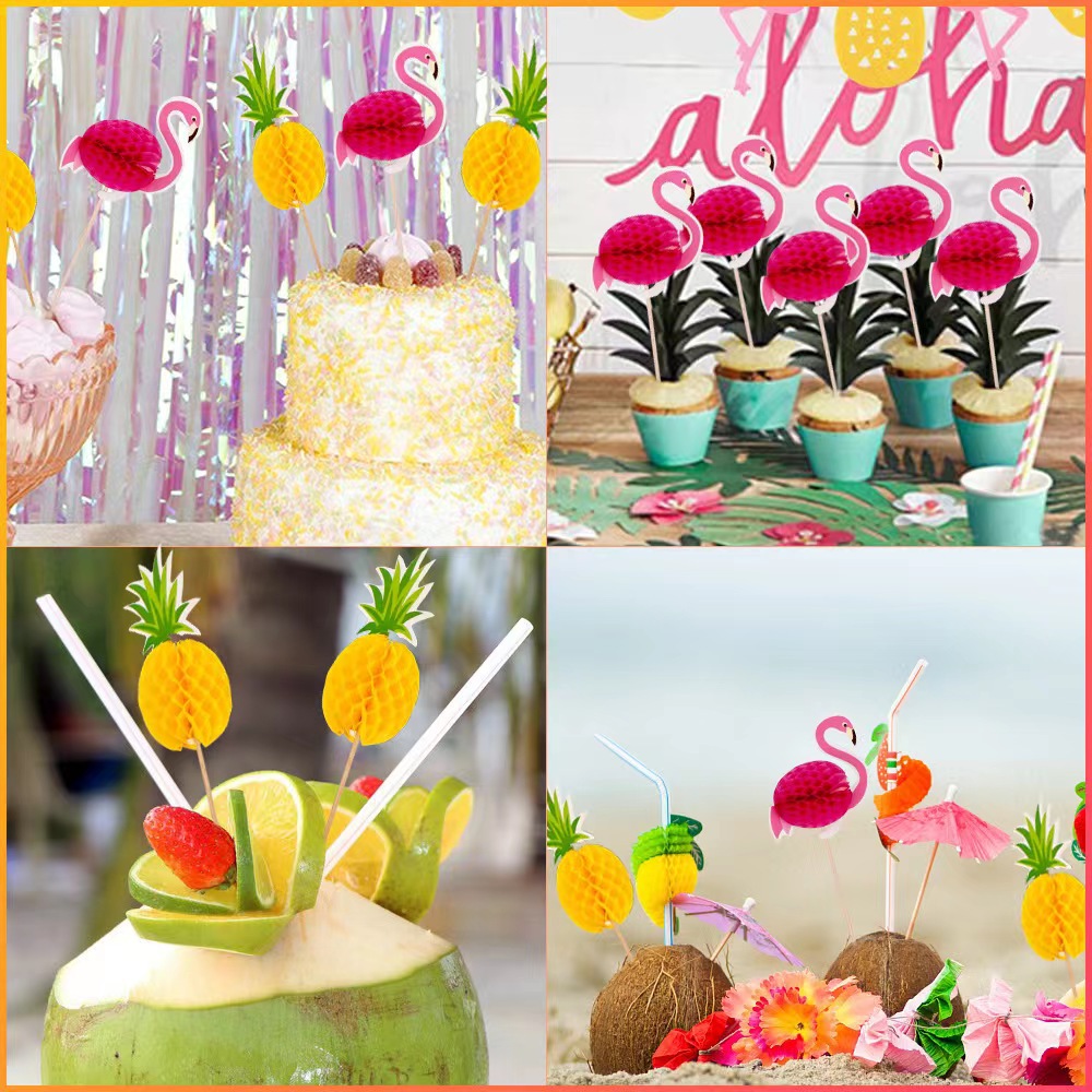 50 flamingo skewers, pineapple skewers, disposable fruit skewers, cold cocktails to decorate a Hawaiian party pic 3