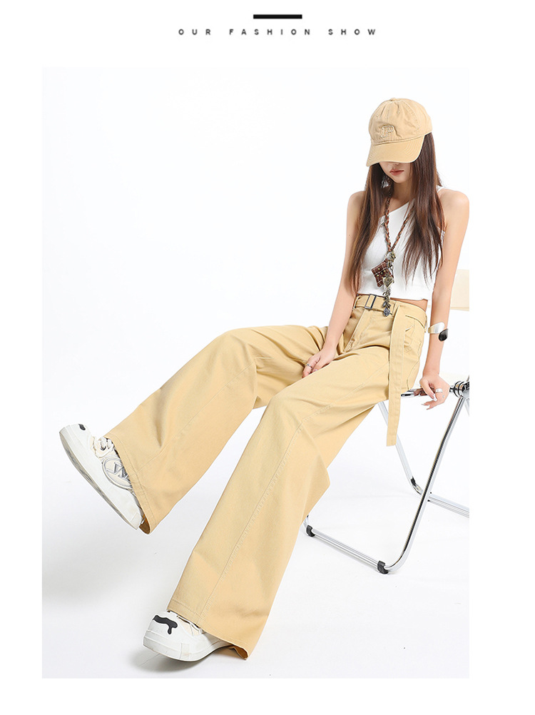 稚橘#美式复古腰带设计感阔腿牛仔裤女宽松显瘦小众潮流拖地长裤详情13