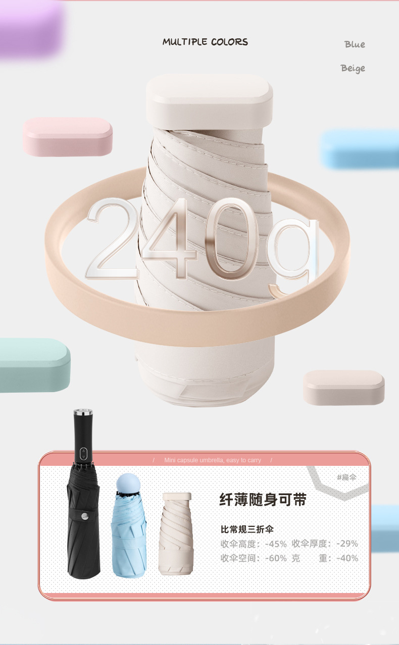 小巧便携六折伞女防紫外线遮阳伞五折防晒防雨两用迷你卡片太阳伞详情11