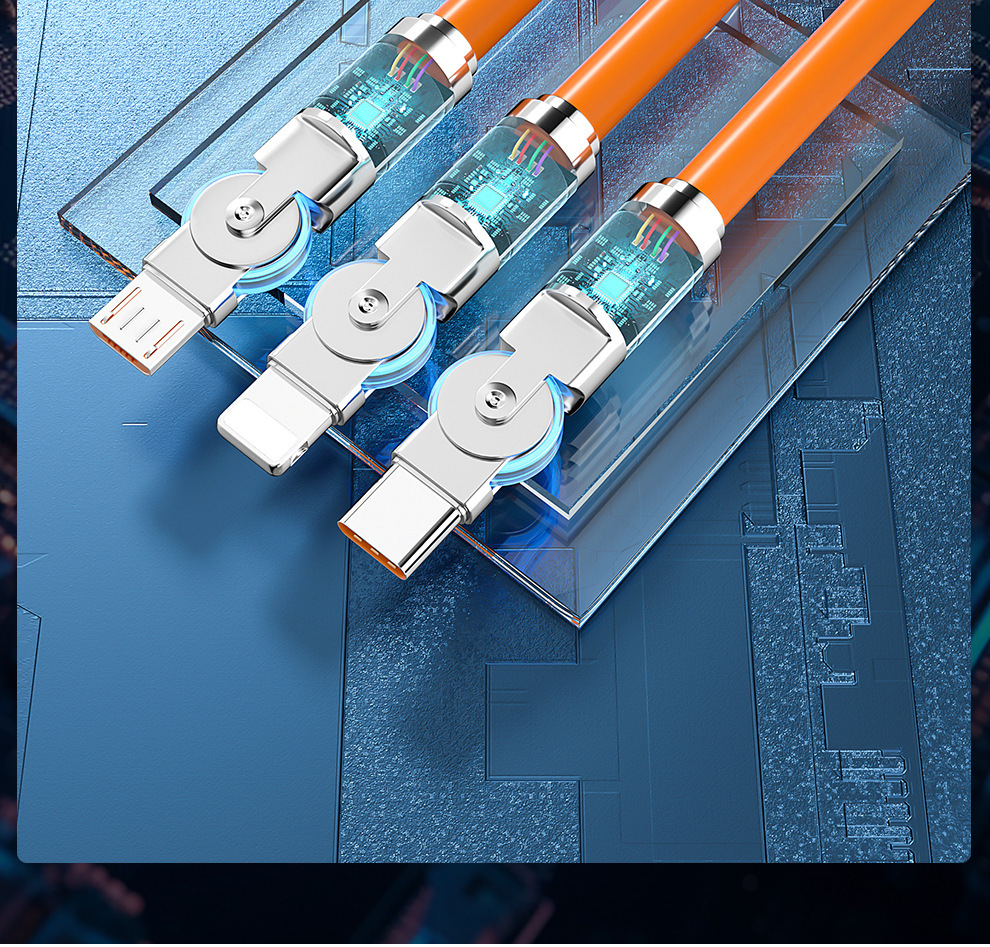 Free shipping 180° rotating machine one-to-three 120W super fast charging data cable, compatible with Apple and Huawei flash charging cables pic 26