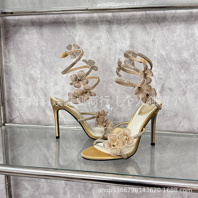 正确版现货R蛇环水钻高跟鞋欧美外贸细跟花朵蝴蝶欧美名媛婚鞋女详情21