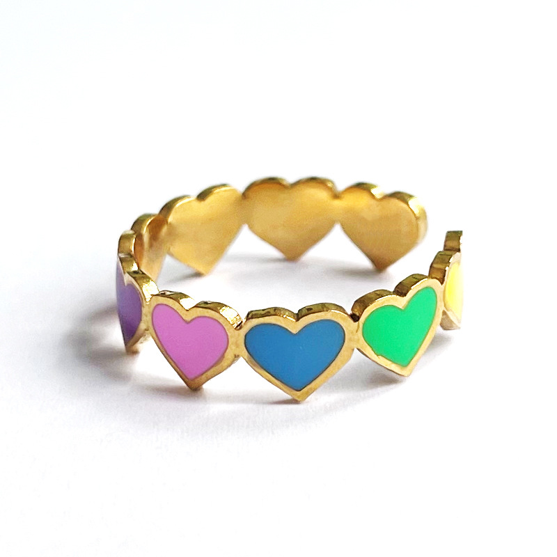 跨境不锈钢饰品清新甜美彩色笑脸花朵开口可调节钛钢戒指女手饰详情2