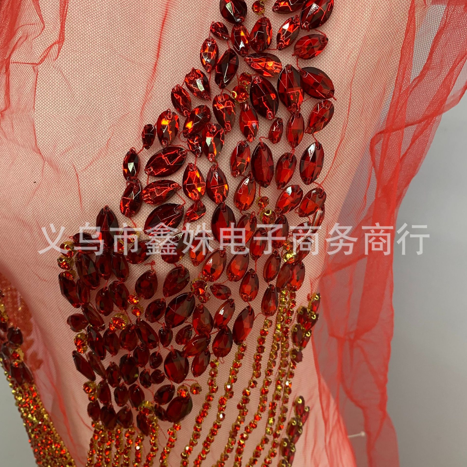 Red large-sized, super-heavy, luxurious large diamond, hand-stitched beads, luxury wedding dress and evening gown, glass rhinestone cut pieces, clothing accessories pic 13