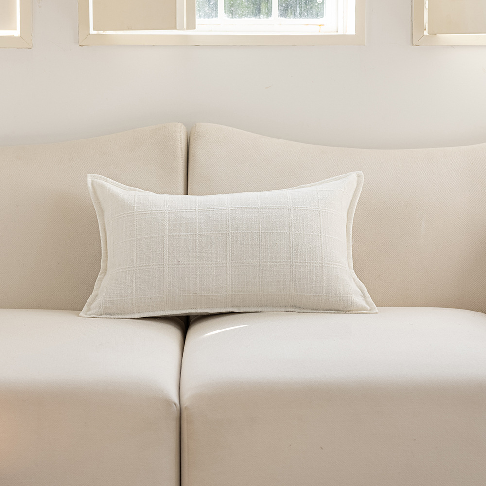 Cross-border minimalist style autumn and winter solid color polyester double-sided jacquard checkered home cushion Headboard sofa pillowcase pic 10