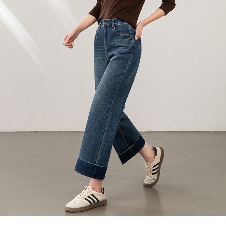 鑫阁复古九分牛仔裤女秋季四面弹百搭秋新款小个子宽松直筒阔腿裤详情28