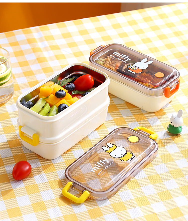 Miffy miffy lonchera de acero inoxidable de doble capa aislante para adultos con lunch box portátil para niños de primaria bento box pic 33