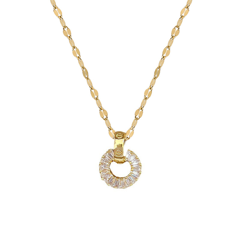 【钛钢】满钻圆环项链耳环套装轻奢微镶个性气质宴会耳饰项饰组合详情13