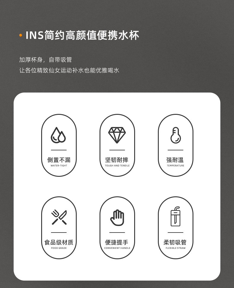 夏季运动水杯子防摔男生学生健身便携随手杯 高颜值塑料水瓶水壶详情2