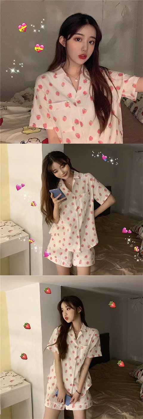 ins Fresh pajama women Summer short sleeves and shorts Korean cardigan plus-size Korean Japanese-style home wear two-piece set pic 41