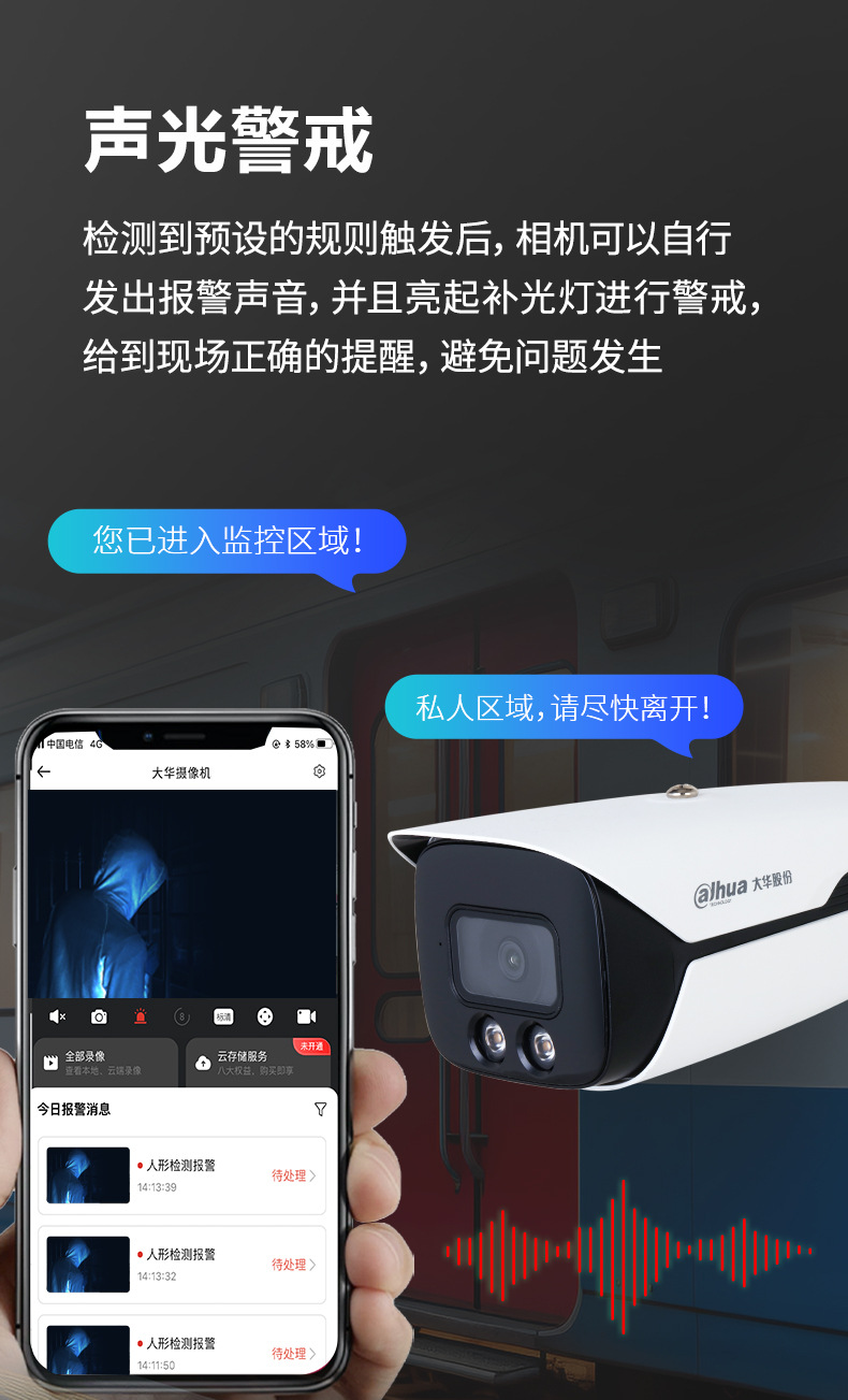 大华超能MAX智能检索AI人脸报警全彩POE监控摄像头车牌HFW4443M1详情5