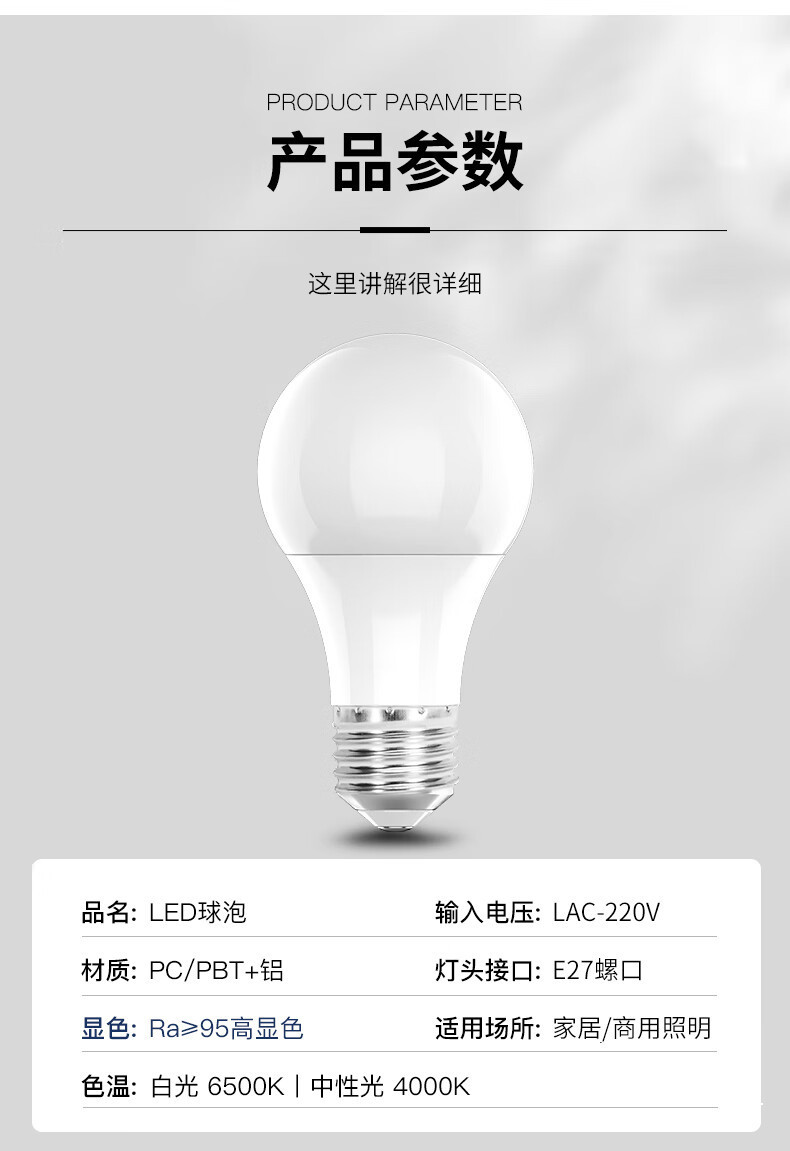 fsl佛山照明led灯泡大功率柱形球泡高亮节能A泡灯E27螺口明装灯座详情45