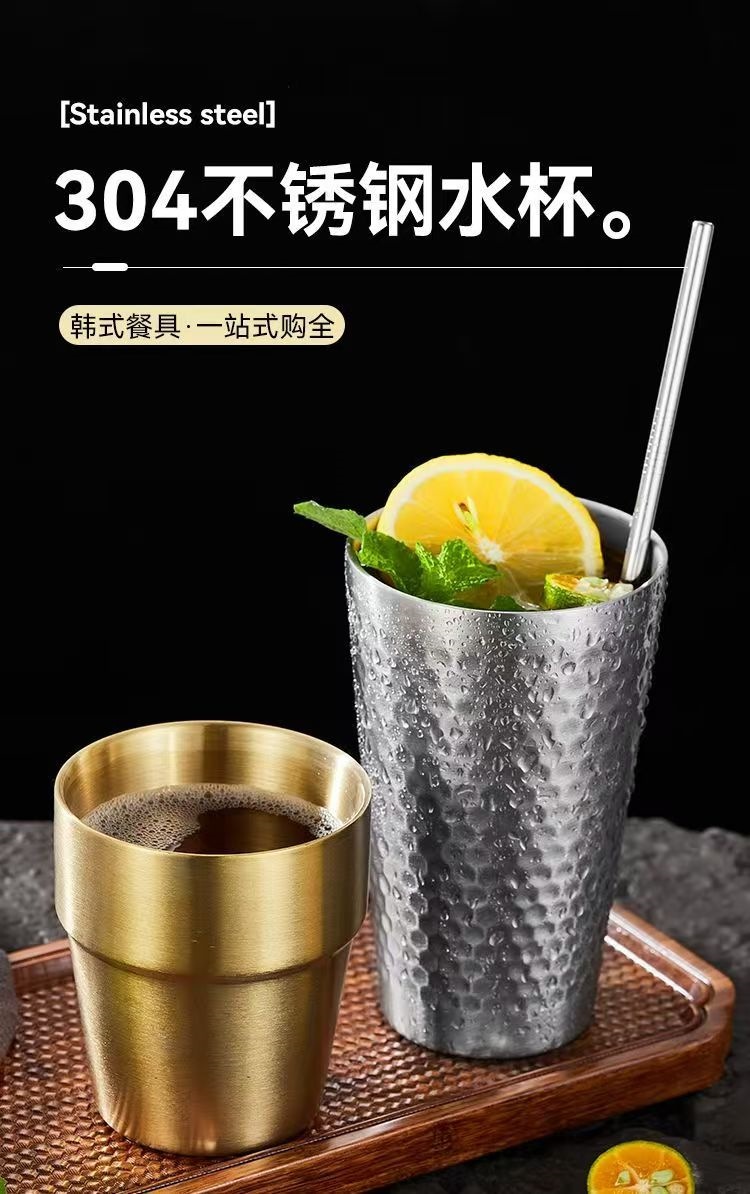 豪凯餐具韩式304不锈钢双层防烫隔热杯 商用啤酒杯餐厅饮料咖啡茶杯子详情2