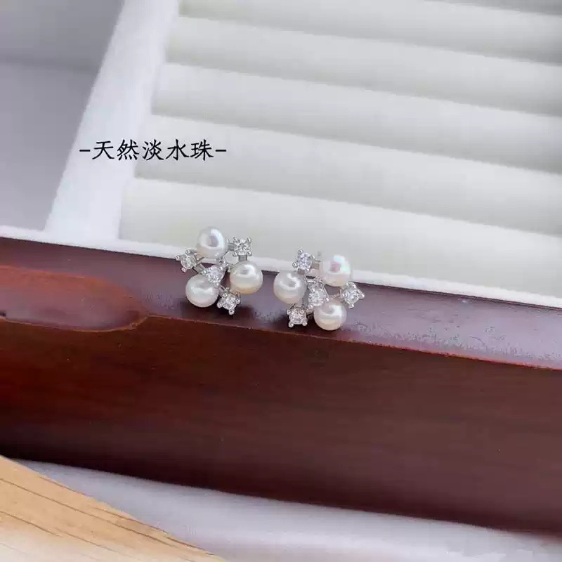 Freshwater pearl earrings, multi-bead shaped stud earrings S925, silver needle, niche design, light luxury earrings wholesale, Internet celebrity bestsellers pic 4