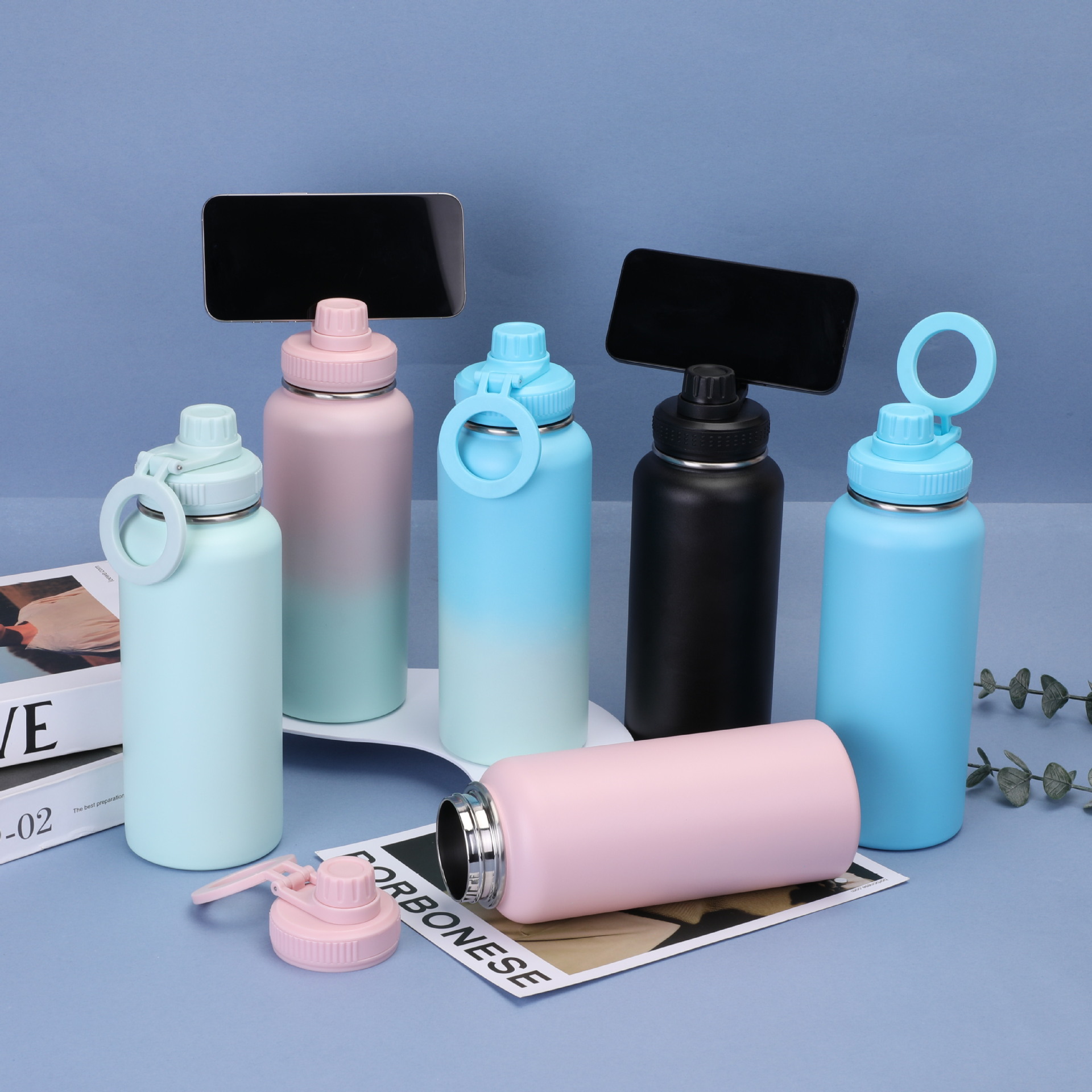 新款32oz不锈钢太空壶双层保温杯磁吸手机支架马卡龙便携运动水杯详情3