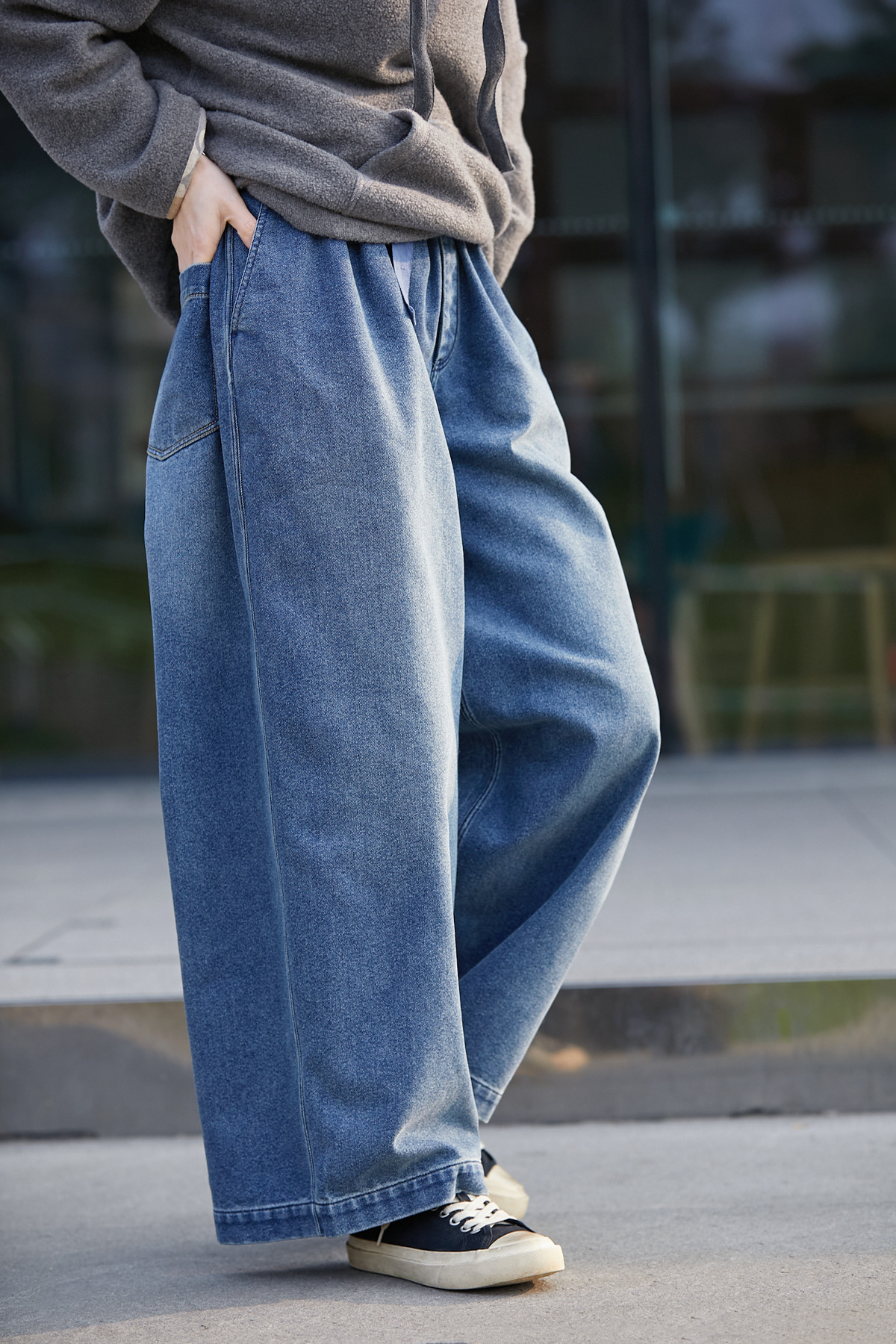 2025春秋款少年蓝色文艺小众松紧腰传统水洗磨毛休闲牛仔裤详情16