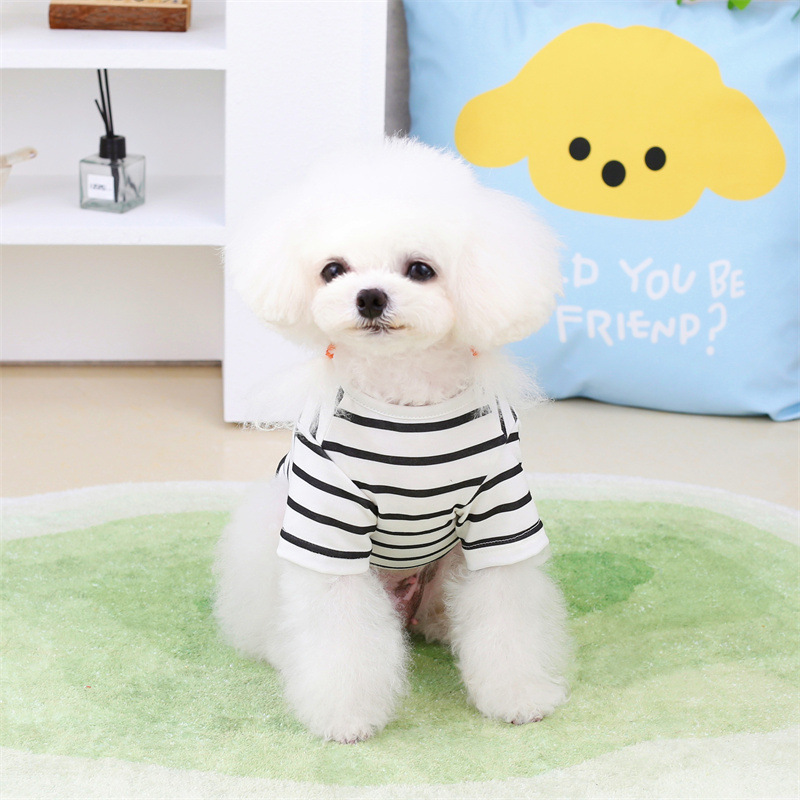 中小型狗狗春夏季新款户外玩耍居家休闲小熊刺绣条纹T恤跨境直发详情13