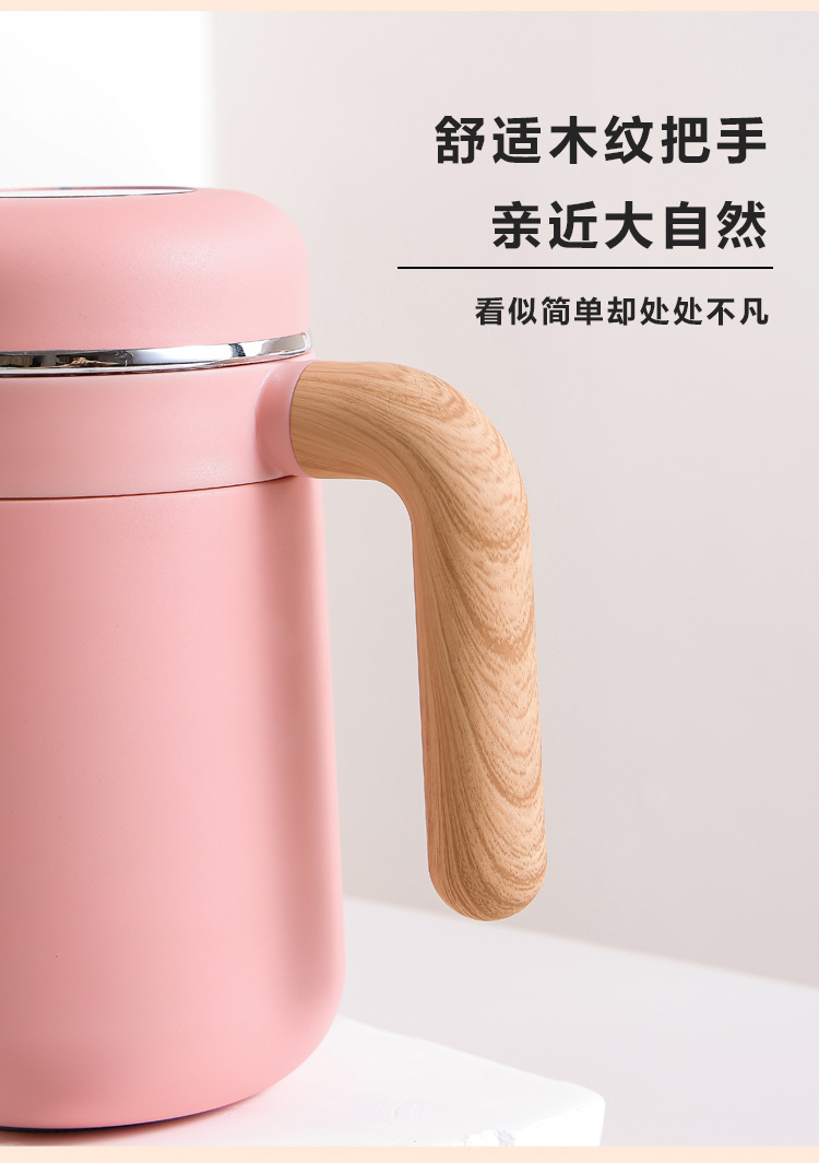 316 tazas aislantes de acero inoxidable simple mujeres de alta apariencia tazas de café horizontales simples mango de grano de madera tazas de oficina tazas de agua para estudiantes pic 6