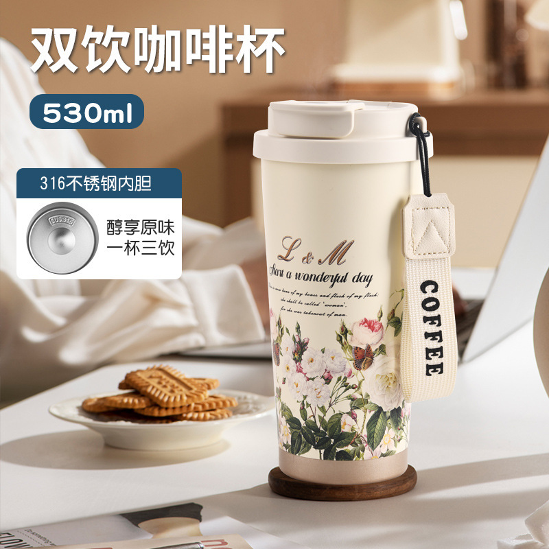 The new Lily of the Bell high appearance level insulated cup, seamless inner liner, double-drinking coffee cup, 316 stainless steel ceramic inner liner, water cup pic 5