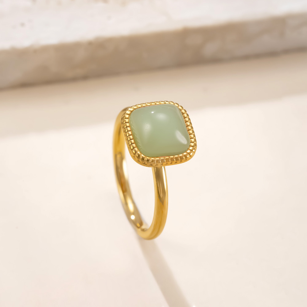 跨境热卖钛钢饰品焊牌镶方形天然石情侣戒指复古简约不锈钢戒指厂详情7