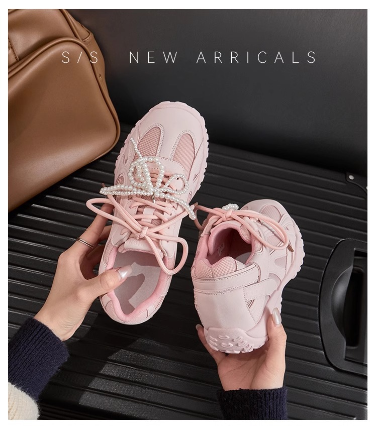 6CM内增高德训鞋女蕾丝珍珠夏新款银色厚底网面休闲运动鞋阿甘鞋详情29