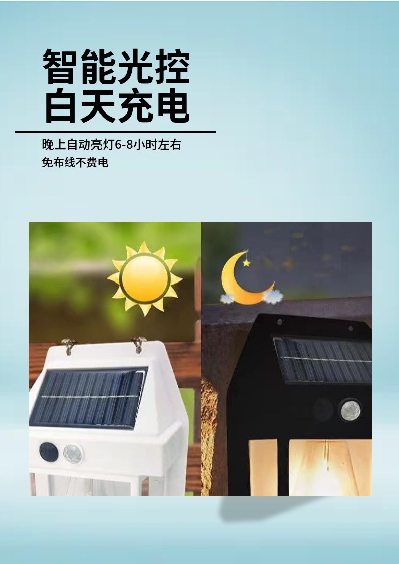 跨境户外太阳能壁灯户外防水钨丝灯感应庭院灯花园别墅小夜灯照明详情3