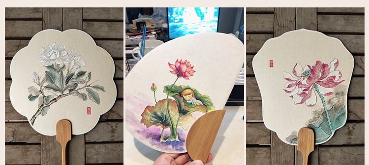 加厚双面熟宣宣纸空白团扇子手绘国画水彩DIY毛笔字古风扇面批发详情12