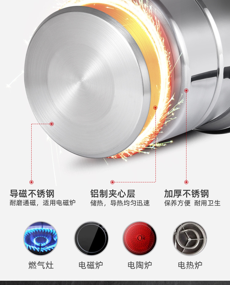 Factory direct supply of stainless steel household noodle soup pot, soup pot, single-bottom deep-frying and steaming soup pot, multi-functional cooking pot gift pic 13