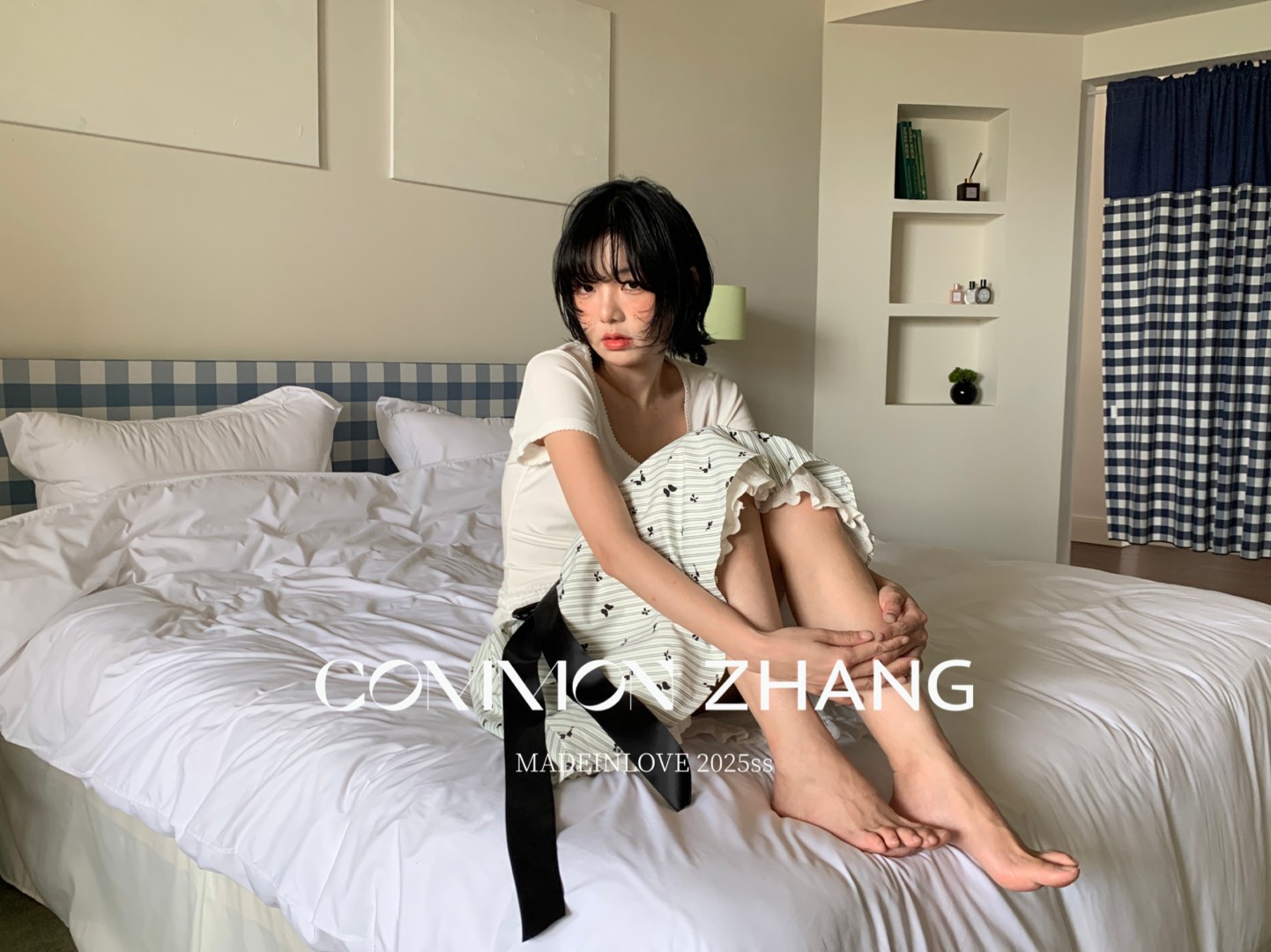 CZ ZHANG夏季韩版少女感减龄蝴蝶结拼接U领纯色天丝短袖T恤B20757详情21