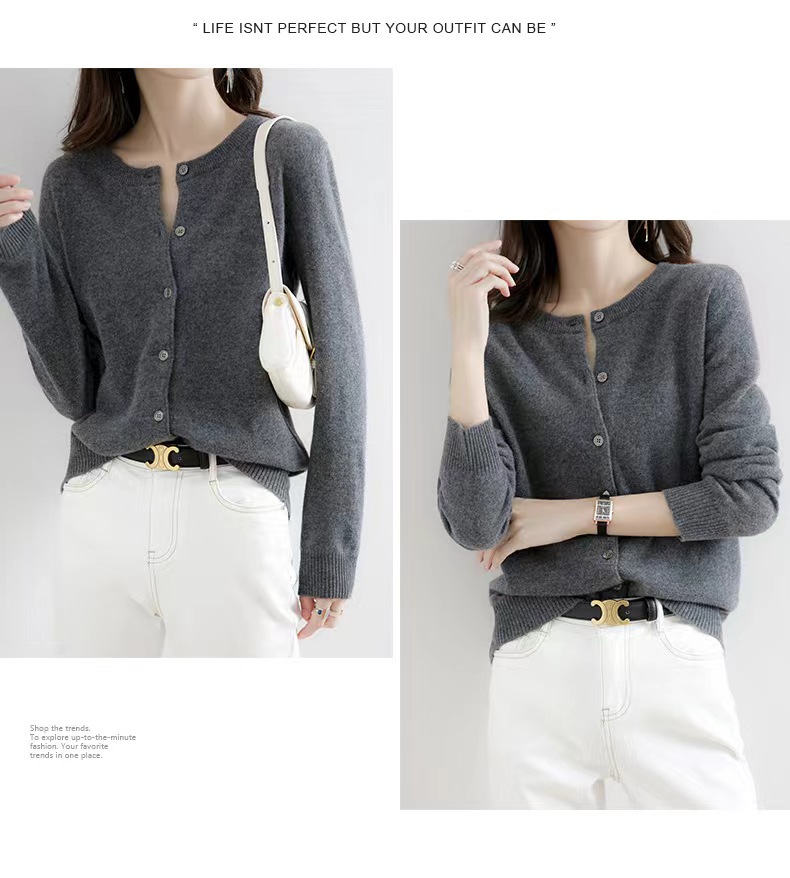 New autumn and winter round-neck knitted cardigan for women, loose and large-sized sweater, versatile coat, solid color base wool sweater coat pic 21