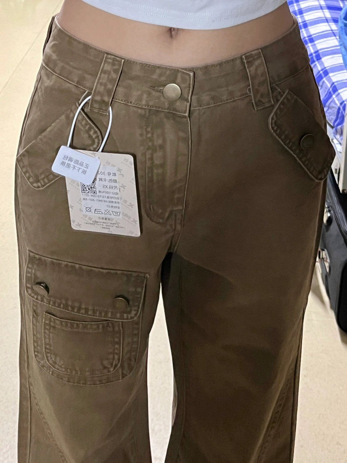 Khaki narrow edition workwear jeans for children 2025 Spring and Autumn new style Korean high-waisted loose slimming slightly flared pants pic 5