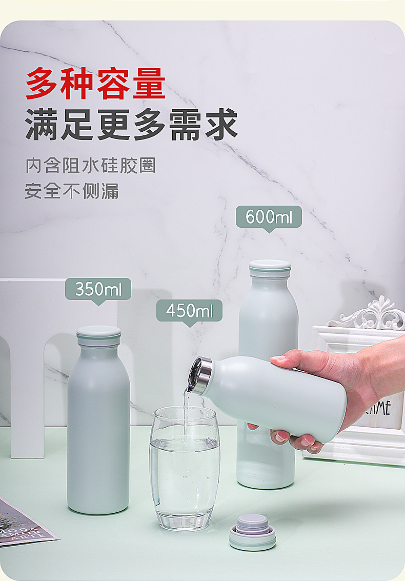 Wholesale of new cross-border stainless steel sports water bottles, creative straight double-layer milk bottles and fashionable vacuum insulated cups pic 7