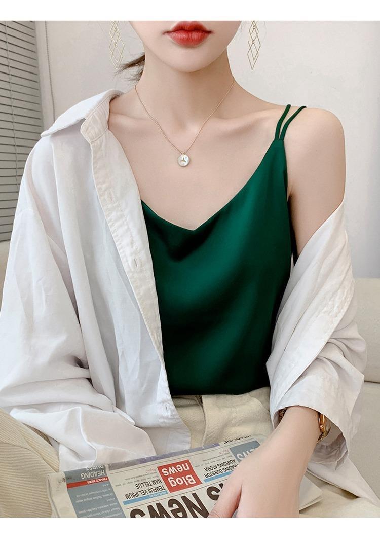 2025年吊带背心女内搭白色美背醋酸仿真丝上衣缎面夏西装仿打底衫详情21