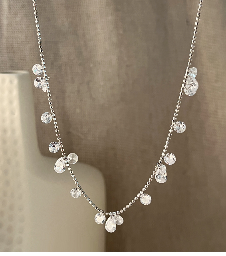 925纯银水滴圆形锆石项链女简约时尚小众设计精致气质锁骨链7611A详情6